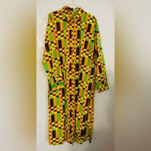 KENTE print, Vibrant Geometric Long Shirt/Dress Tunic, With Matching Head-Wrap